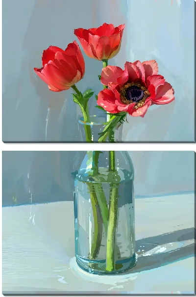 Модульная картина Анемоны в прозрачной вазе