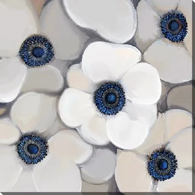 Картина маслом Белые цветки анемона №3