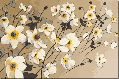 Картина маслом Белые анемоны с черными листьями
