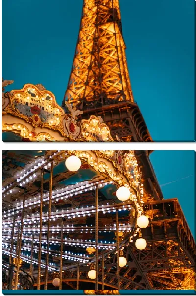 Модульная картина Вид на Эйфелеву башню №4 ночью