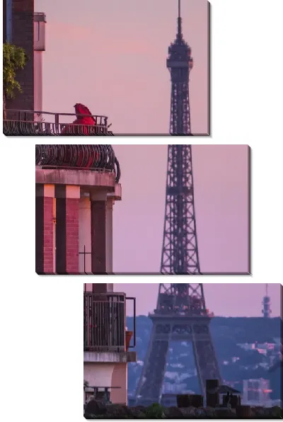 Модульная картина Балкон на фоне Эйфелевой башни