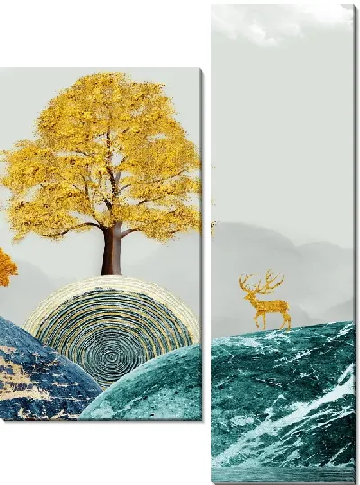 Модульная картина Золотое дерево на кругу