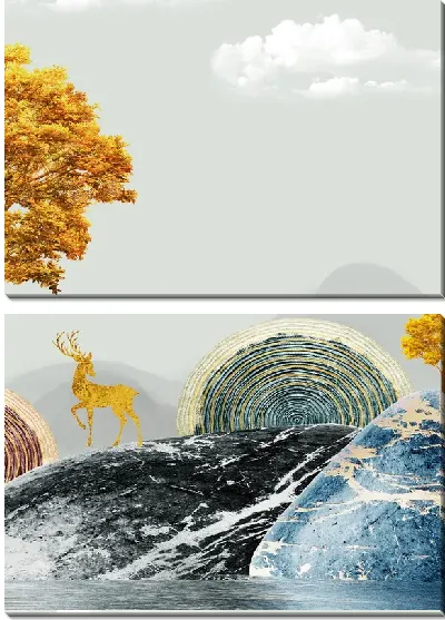 Модульная картина Золотой олень