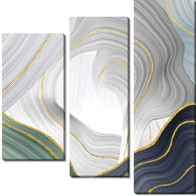 Модульная картина Геометрический флюид арт с золотыми линиями