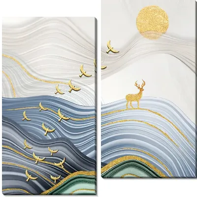 Модульная картина Золотые птицы летят к солнцу