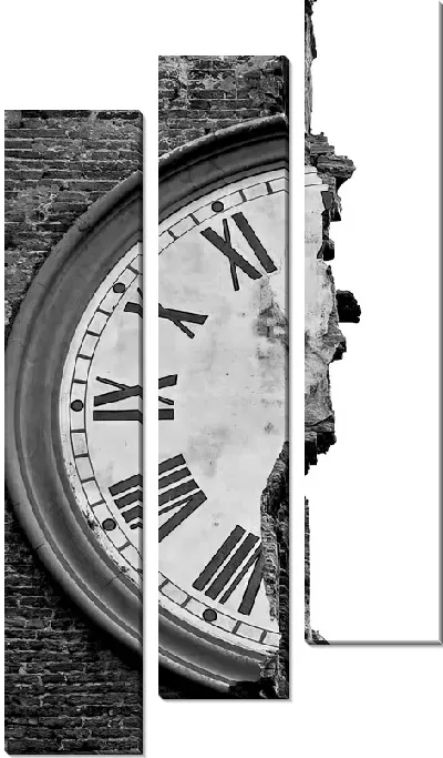 Модульная картина Разрушенные часы на кирпичной стене