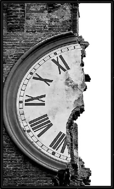 Картина Разрушенные часы на кирпичной стене