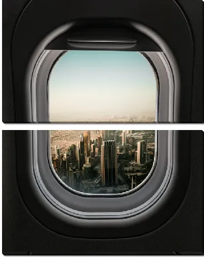 Модульная картина Вид на город из иллюминатора самолёта