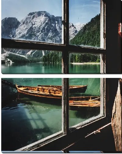 Модульная картина Окно на горное озеро