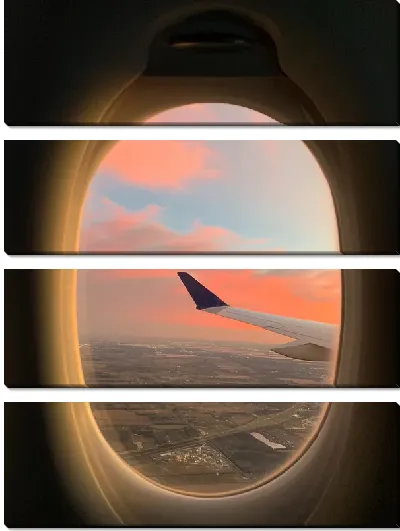 Модульная картина Иллюминатор с видом на крыло самолета
