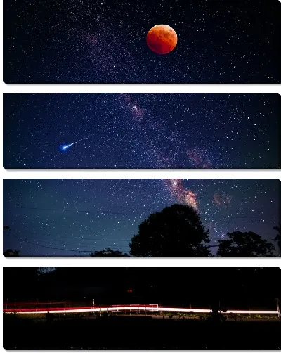 Модульная картина Красная Луна и звездопад