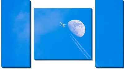 Модульная картина Луна на фоне летящего самолета