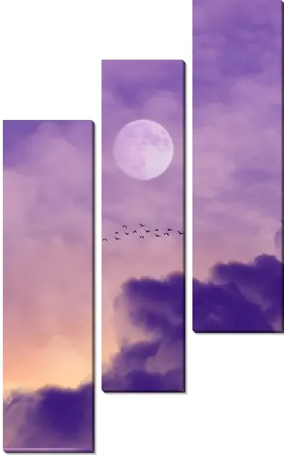 Модульная картина Птицы под Луной