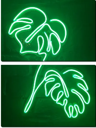 Модульная картина Неоновые листья монстеры