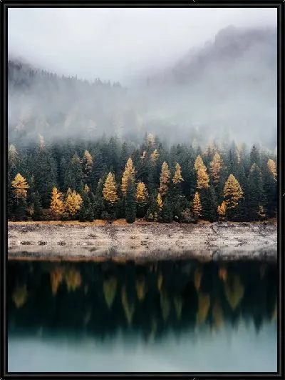 Картина Озеро на фоне туманного леса