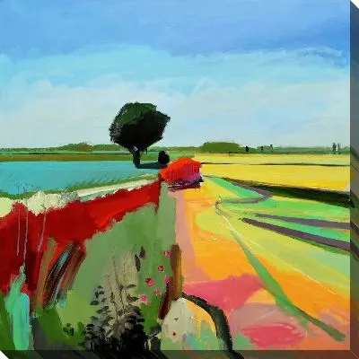 Картина маслом Пейзаж в стиле примитивизм