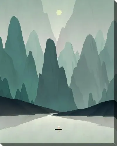 Постер Гребля на каноэ на фоне высоких гор