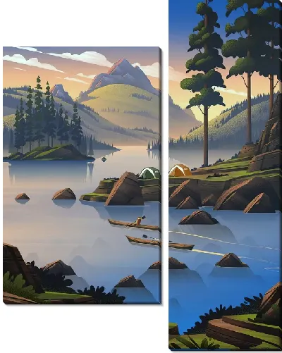 Модульная картина Гребля на каноэ