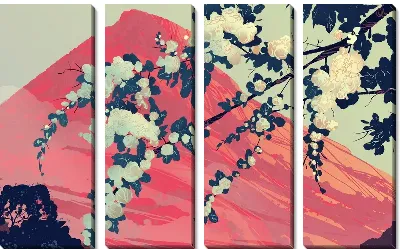 Модульная картина Цветущая сакура на фоне розовой горы