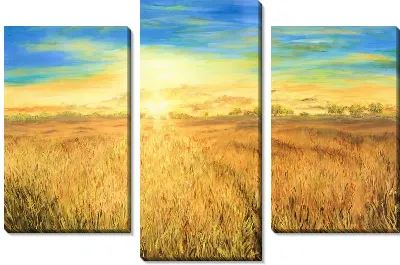 Модульная картина Яркое Солнце в поле
