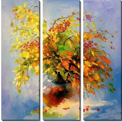 Модульная картина Натюрморт с осенним букетом и рябиной