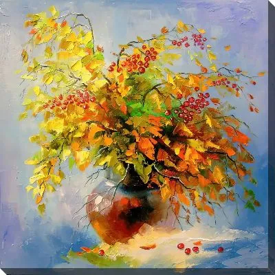 Натюрморт с осенним букетом и рябиной