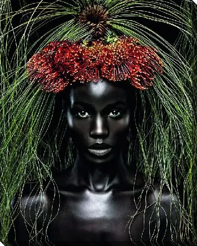 Постер Африканка на фоне пальмы