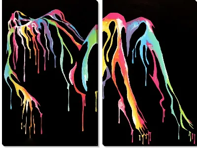 Модульная картина Женский силуэт с подтеками краски