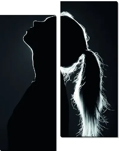 Модульная картина Силуэт девушка на черном фоне