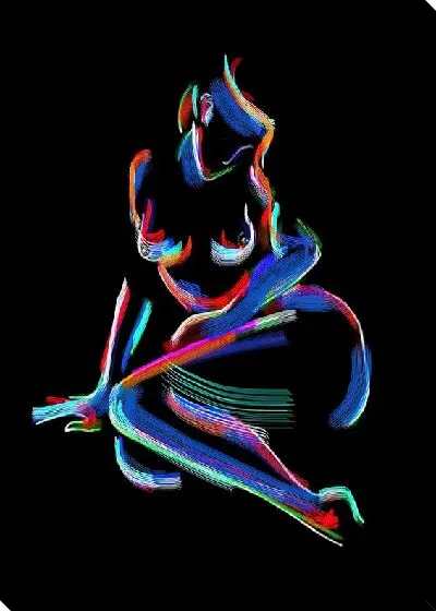 Картина маслом Неоновая женщина на черном фоне