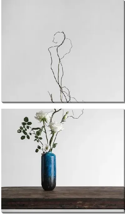 Модульная картина Розы в вазе с сухими ветками