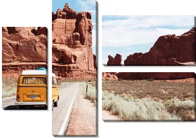 Модульная картина Автомобиль едет по трассе в каньоне
