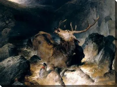 Картина Олень в горах (Deer and Deer Hounds in a Mountain Torrent,)