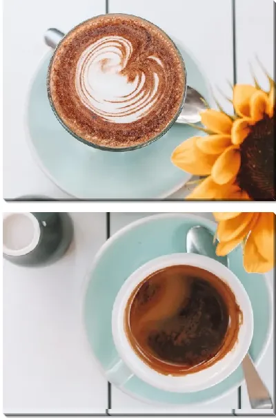 Модульная картина Чашки кофе и подсолнух