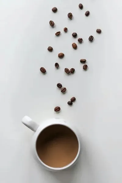 Плакат Несколько кофейных зёрен и чашка кофе