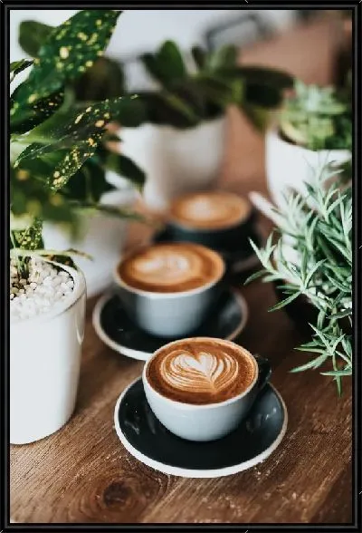 Картина 3 чашки кофе и комнатные растения №2