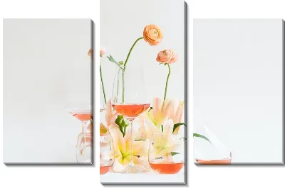 Модульная картина Вино, бокалы, лилии