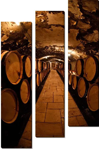 Модульная картина Вино в бочках в погребе
