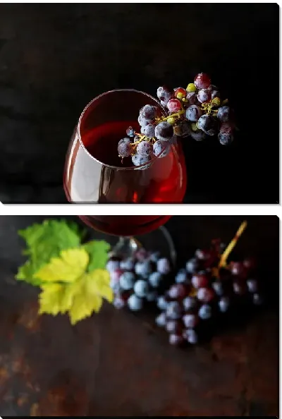 Модульная картина Бокал вина и виноград