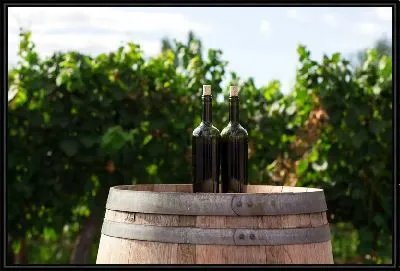 Картина Две бутылочки вина на бочке