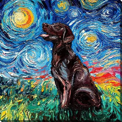 Картина маслом Лабрадор ретривер и звездная ночь №3
