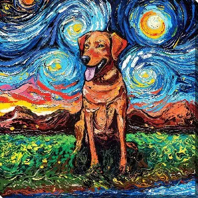 Картина маслом Лабрадор ретривер и звездная ночь №4