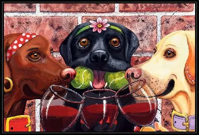 Лабрадоры ретриверы с бокалами вина