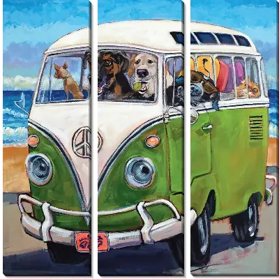 Модульная картина Путешествие собак в автомобиле