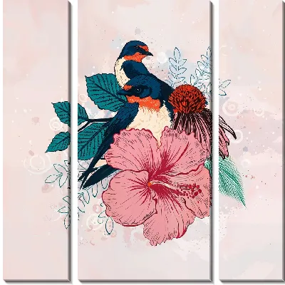 Модульная картина Гибискус и птица