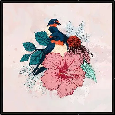 Картина Гибискус и птица