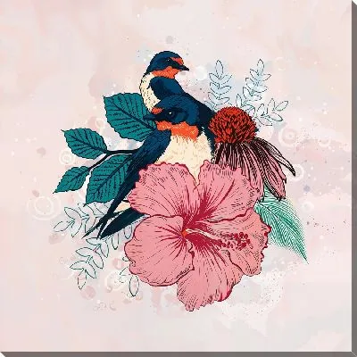 Постер Гибискус и птица