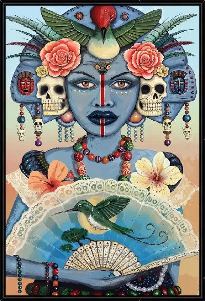 Картина Девушка с черепами и гибискусом