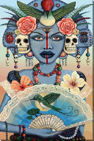 Постер Девушка с черепами и гибискусом