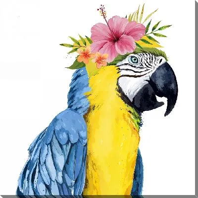 Картина маслом Попугай с гибискусом